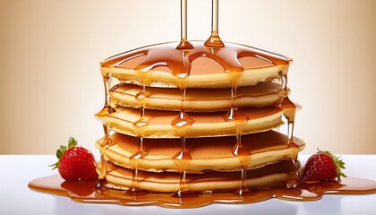 stack of pancakes dripping with syrup on transparent background food