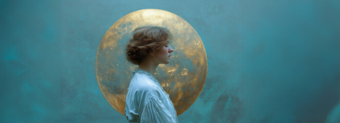 Serene Profile Against a Golden Halo