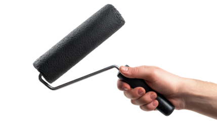 Close-up view of a male hand grasping a paint roller, ready to create vibrant artistry on walls or ceilings