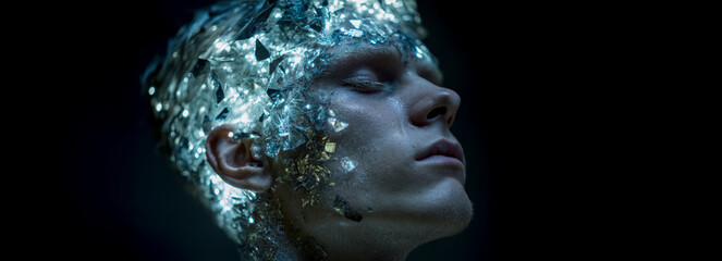 Ethereal Portrait with Shimmering Crystals