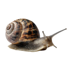 Delicate garden snail exploring a pristine white background in ultra-realistic detail