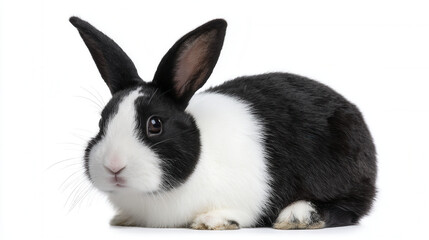 Fototapeta premium Charming black and white rabbit sits cutely on a transparent background ready for creative projects