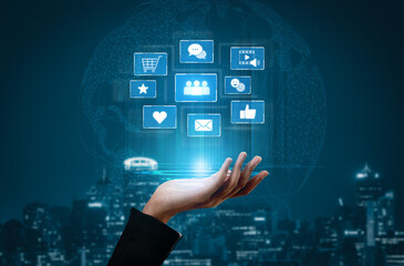 Icons representing social media interaction, communication, and engagement. Social media builds...