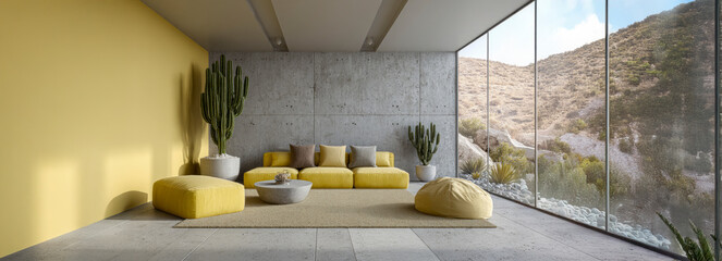 Modern Yellow Living Room with Scenic View
