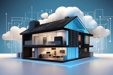 Modern smart home technology integrated with futuristic cloud computing network