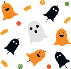 Flat Style Halloween Vector Pattern With Ghosts