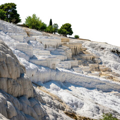 Pamukkale travertines with trees isolated on transparent background