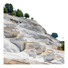 Pamukkale travertines with trees isolated on transparent background