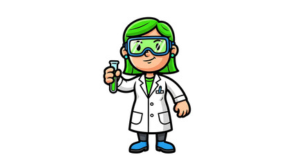 Obraz premium Cartoon scientist woman with test tube illustration on transparent background