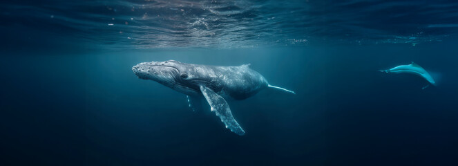 Majestic Humpback Whale Swimming Underwater
