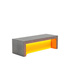 Modern concrete bench with orange light isolated on transparent background