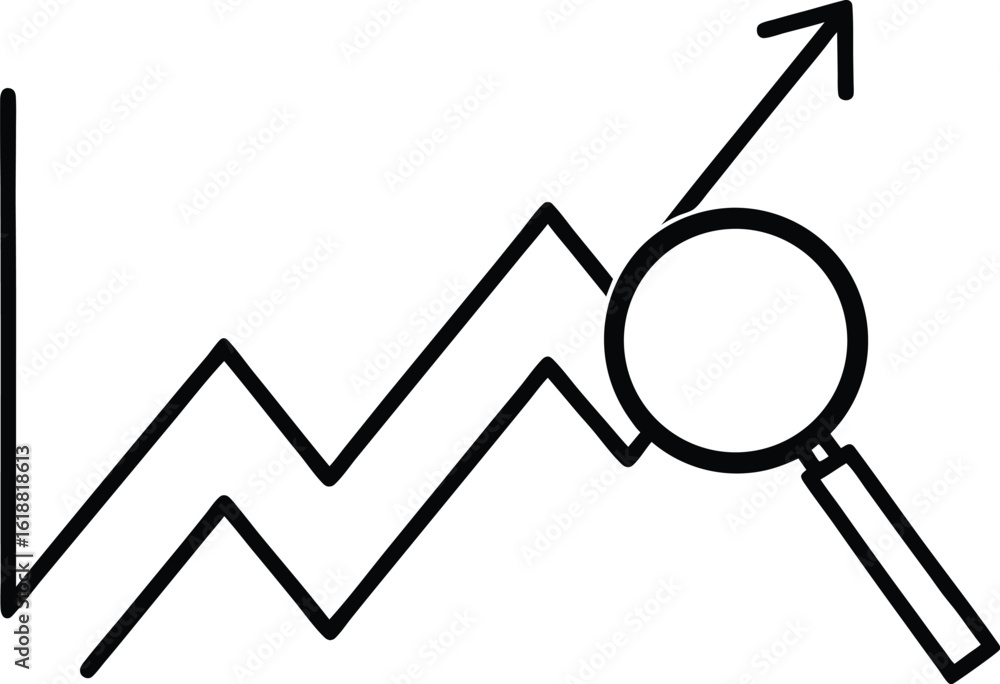 Poster flat line icon of an upward trending graph isolated on transparent background