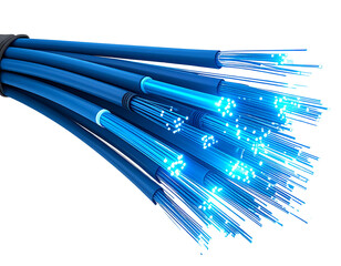 Futuristic Fiber Optic Cable Illustration with Glowing Blue Light Beams, PNG Format