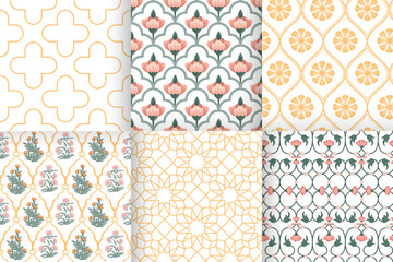 Elegant Seamless Pattern Set with Indian Pichwai and Mughal Floral and Geometric Motifs