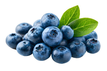 Fresh Blueberries with Green Leaves on Transparent Background