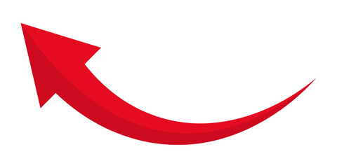 Curved red arrow pointing upward and left, representing direction, growth, improvement, return path, trend reversal, movement, emphasis, and visual guidance in digital design