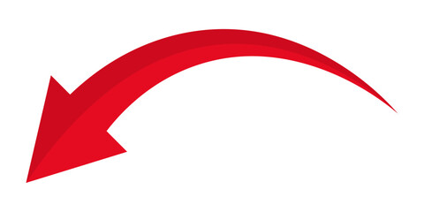 Curved red arrow pointing downward and left, symbolizing return, backward movement, navigation, decline, emphasis, directional flow, or visual guidance in digital and graphic design