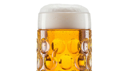 Refreshing lager brew in a dimpled glass stein with frothy head ready to drink and enjoy the taste on transparent background