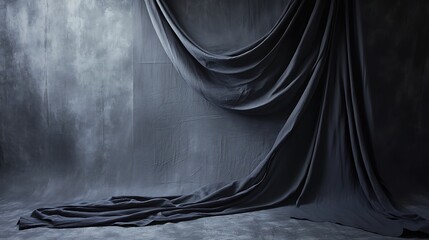 Draped dark fabric against a textured wall