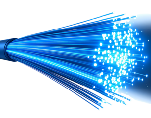 Futuristic Fiber Optic Cable Illustration with Glowing Blue Light Beams, PNG Format 