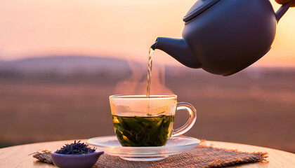 Cups of coffee and tea served hot with sugar on a table for a fresh morning break