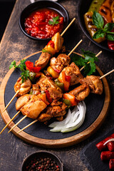 Assortment of grilled bbq meat and vegetables