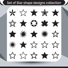 Diverse Star Shapes Collection Black and White Graphic Elements Variety of Star Designs and Starbursts in a Layout