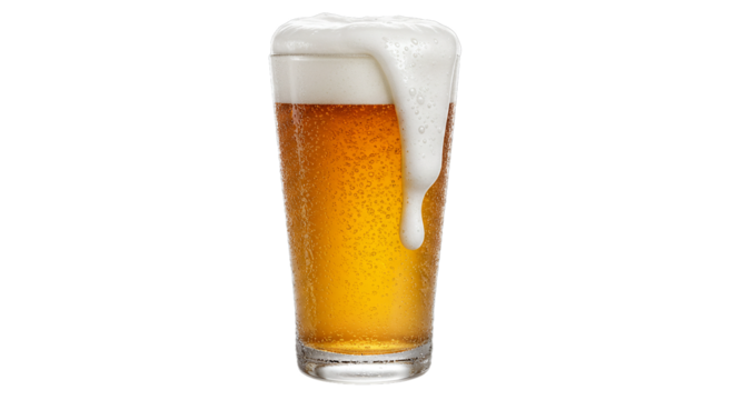 Refreshing golden ale in pint glass with creamy foam for brewery or pub advertising campaign use on transparent background