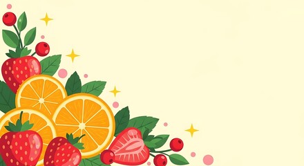 Vibrant Fresh Fruit Assortment Corner Decoration with Greens and Yellow Accents