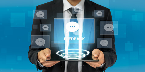 Customer or business team feedback system highlighting comments, opinions, evaluations, reviews,...