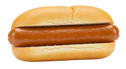 Isolated classic hot dog on white background with plain bun for fast food menu design ideas on transparent background