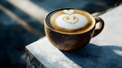Detailed Latte Art Coffee Cup On Concrete Surface