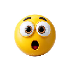 Fototapeta premium 3D cartoon emoji face, surprised expression, big round eyes and open mouth, transparent background, no shadow 