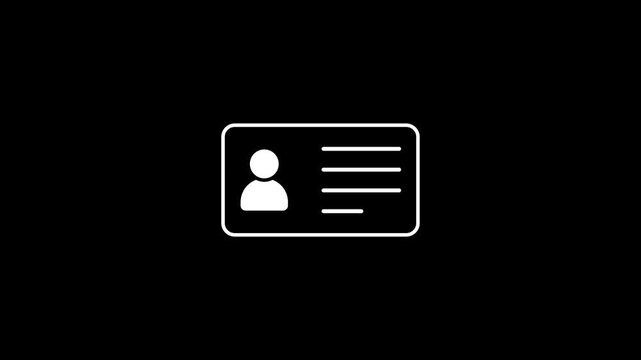 NID card icon animation on black background. Alpha channel. 