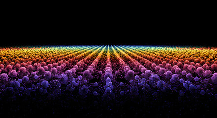 Abstract Rainbow Spheres on Black Background - Technology, Science, and Futuristic Design
