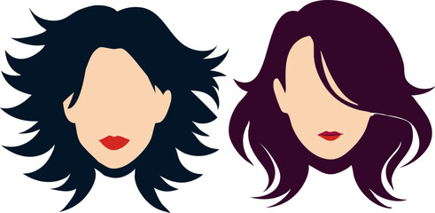 Stylish Women's Faces with Modern Hairstyles. Two Girls with Hair Style