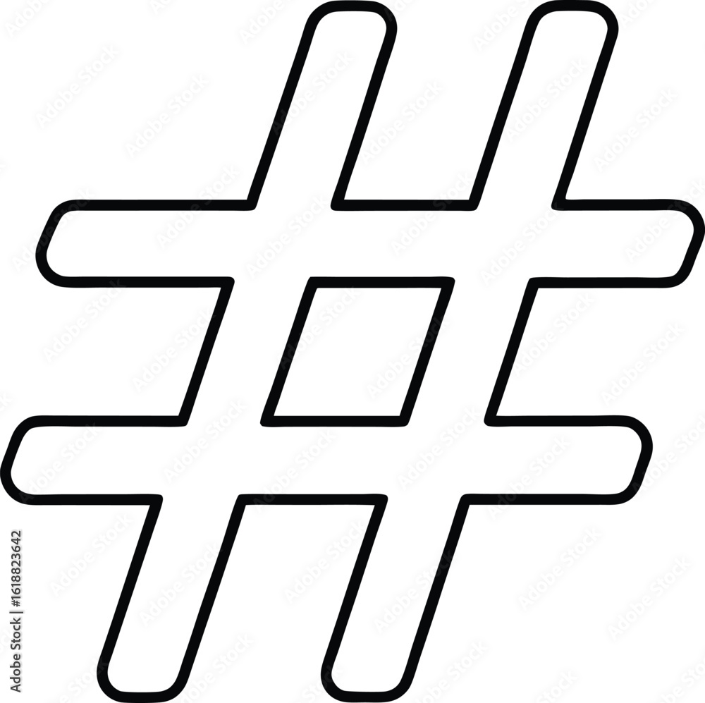 Poster minimal black line icon of a generic hashtag isolated on transparent background