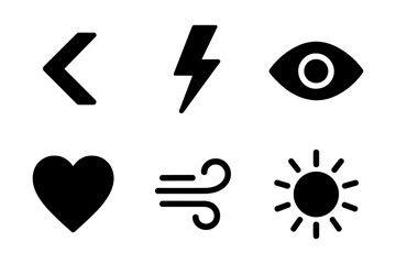 Minimalist icon set: direction, energy, vision, love, wind, sun