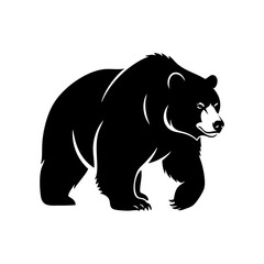 Obraz premium Walking Bear Silhouette - Black White Wildlife Animal Vector Logo