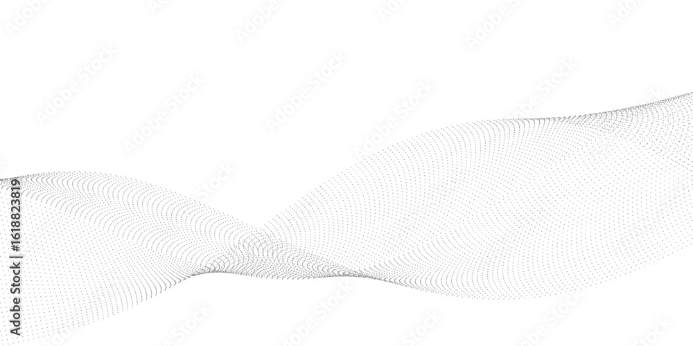 Poster abstract halftone flowing wavy white and gray gradient dots shape isolated on transparent background