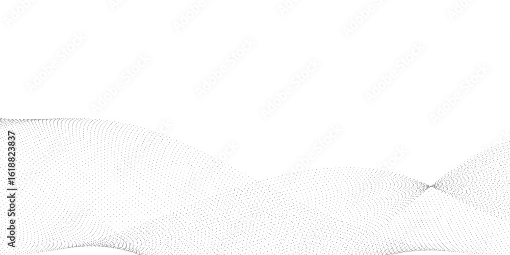 Poster abstract halftone flowing wavy white and gray gradient dots shape isolated on transparent background