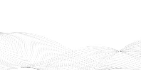 Abstract halftone flowing wavy white and gray gradient dots shape isolated on transparent background. Digital future technology concept. Design for web design, music, cover, technology, science, data	