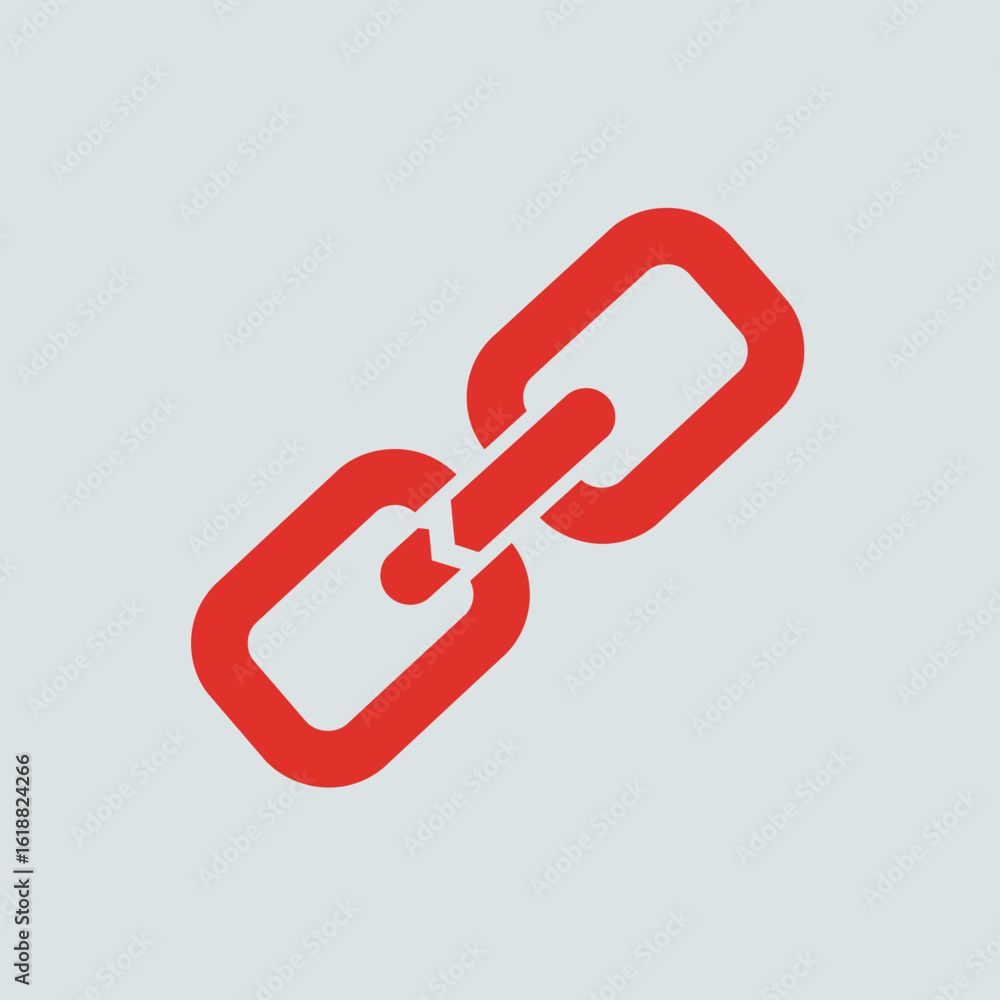 Poster a red chain link icon displayed on a light gray background, representing connection, security, or a 