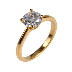 Elegant solitaire diamond engagement ring isolated on transparent background