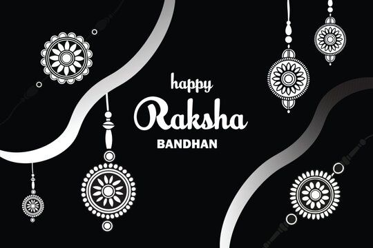 A festive Raksha Bandhan black and white background design with intricate mandala-style rakhi ornaments on both sides, rakhi, festival, black, white, mandala, design, - Powered by Adobe