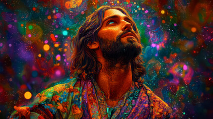 Intricate psychedelic image of Jesus Christ