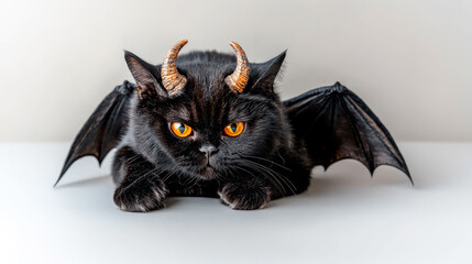 Black cat with bat wings, strange creature, rascal pet