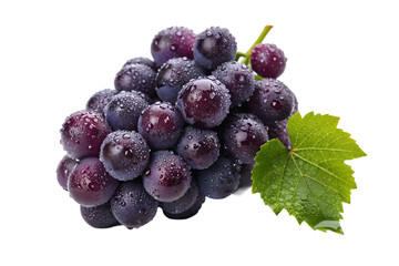 Fresh Purple Grapes with Green Leaf on Transparent Background