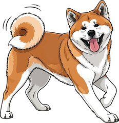 Wagging Akita Inu Dog - Happy Japanese Canine Illustration vector