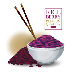 Rice berry. Rice Bowl and chopstick. Vector illustration.